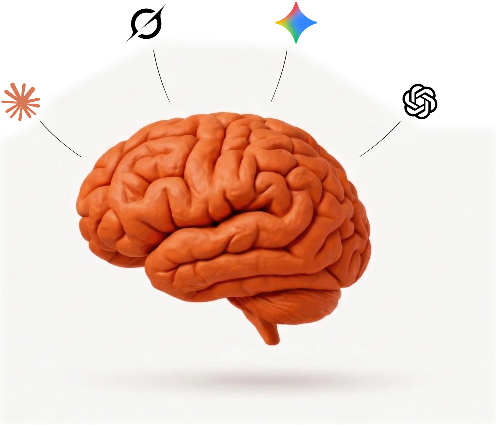 Brain surrounded by ChatGPT, Claude, Gemini, and Grok icons